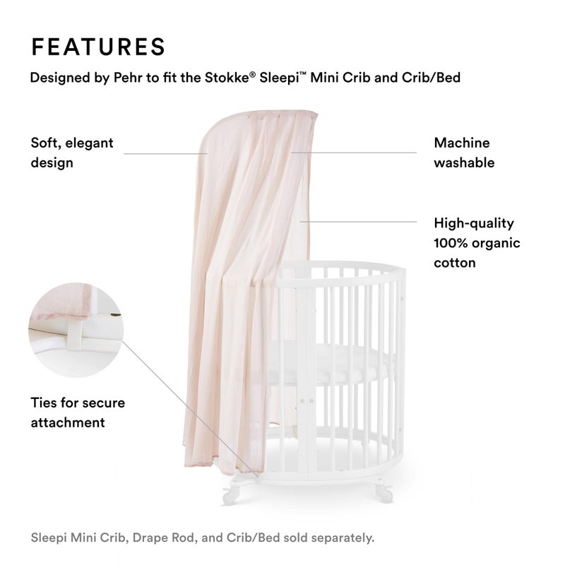 Stokke Sleepi Canopy by Pehr, Blush - for Sleepi Mini & Crib/Bed (Sold Separately) - Washable Soft Organic Cotton - Image 2